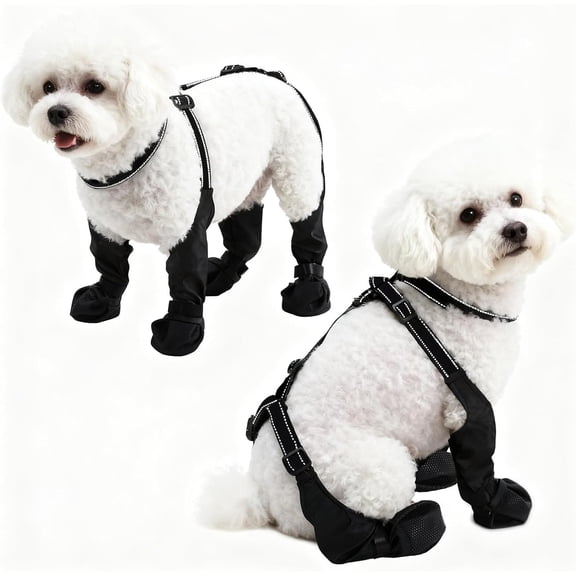 NCY Waterproof Dog Boots for Small/Medium Dogs -Dog Paw Protectors Dog Suspender Boots Anti-Slip Pet Shoes for Outdoor Walking, Reflective Stay-On,Dirt-Proof Comfortable Booties (Black, Small)