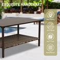 thumbnail image 4 of INTER HUT Brown Patio Steel Rectangular Coffee Table with Wood Grain Top, Wicker Shelf, Indoor & Outdoor Use, 4 of 8