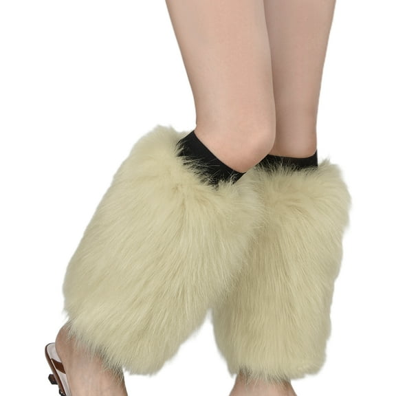 Women Furry Leg Warmers Winter Solid Color Faux Plush Elasticity Boot Cuffs Calf Length Socks Party Costume