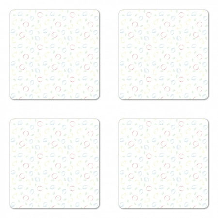 

Colorful Coaster Set of 4 Crayon Drawing Style Pattern with Different Fruits and Green Leaves Healthy Eating Square Hardboard Gloss Coasters Standard Size Multicolor by Ambesonne