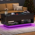 thumbnail image 2 of SYNGAR Lift Top Coffee Table for Living Room, Large Hidden Storage Lift Top Coffee Table with LED Light and Charging Station, Modern Coffee Table with Open Storage Shelves, Black, 2 of 6