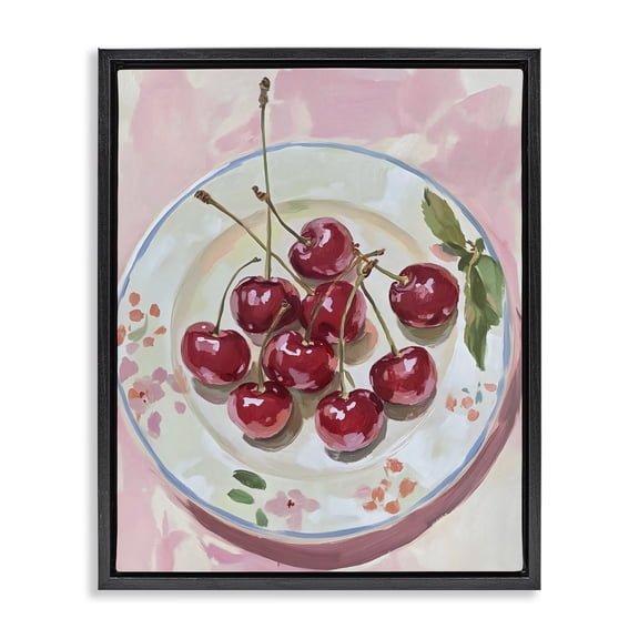 Stupell Industries Modern Plate of Summer Cherries Black Floating Frame Canvas Art, 17 x 21, by The Prints Vibe