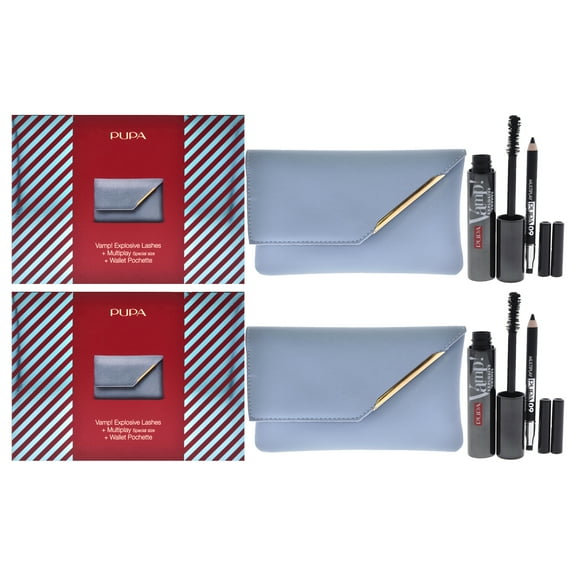Pupa Milano Vamp! Explosive Lashes and Multiply Set - Pack of 2 , 3 Pc 0.40oz Vamp! Explosive Lashes Mascara - 110 Black, 0.03oz Multiplay Eye Pencil - 09 Black, Wallet