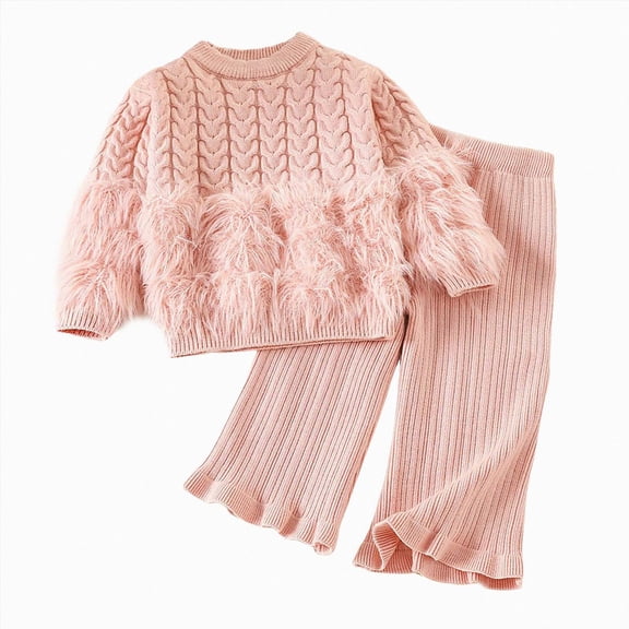 TOWED22 Toddler Girl Fall Winter Outfits Clothing Long Sleeve Crewneck Top and Joggers Pants Cute Print Clothing Set 2 Piece(Pink,5-6 Y)
