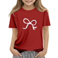 thumbnail image 2 of CCRFTGI Shirt for Child Girls 10-12 Cute Preppy Bowknot Print T Shirts Fashion Tee Summer Tops Short Sleeve Crew Neck Gift T-Shirt Red 11-12 Years, 2 of 6