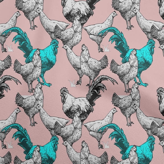 oneOone Cotton Cambric Pink Salmon Fabric Rooster Cock Diy Clothing Quilting Fabric Print Fabric By Yard 42 Inch Wide-CA
