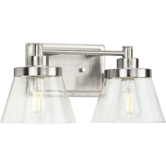 Hinton Collection Two-Light Brushed Nickel Clear Seeded Glass Farmhouse Bath Vanity Light