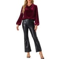 thumbnail image 2 of INSPIRE CHIC Women's Vintage Velvet Blouse Cowl Neck Lantern Long Sleeve Tops M Wine Red, 2 of 6