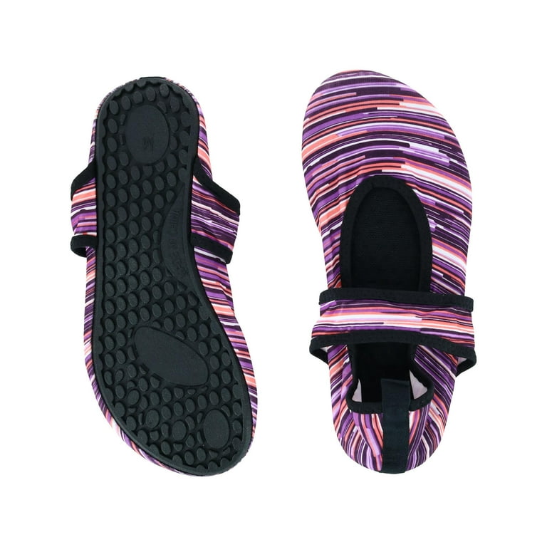 Nufoot Futsoles Women s Soft Sided Shoes for Indoors Outdoors Foldable Flexible Footwear for Sport Exercise Yoga or Travel Dance Shoes Purple Sporty Stripes X Large Walmart