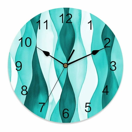 Wall Clock 12 Inch Abstract Wave Pattern Texture Round Silent Decorative Wall Clocks Battery Operated for Living Room Bedroom Kitchen Classroom Decor, Turquoise Teal,Large
