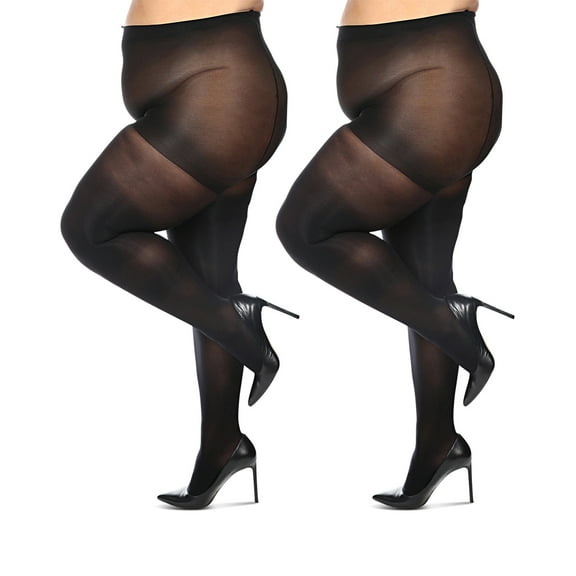 MeMoi Women's Curvy 2 Pair Pack Solid Control Top Tights - Womens - Female, 3X-4X, Black-Black
