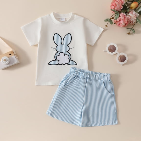 Juslio 2-Piece Kids Toddler Girls Cotton Cute T Shirts Tops Striped Shorts Comfortable Breathable Outfits Sets 18 Months
