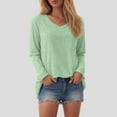 thumbnail image 2 of GEWSEY Womens 2025 Fall Long Sleeve Shirts Basic Apparel Shirts Trendy V Neck Tshirt for Women Curved Hem Tops (Light Green, XXL), 2 of 9