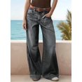 thumbnail image 6 of Womens Wide Straight Leg Mid Rise Baggy Pocket Denim Jeans Without Belt Black XXL, 6 of 8