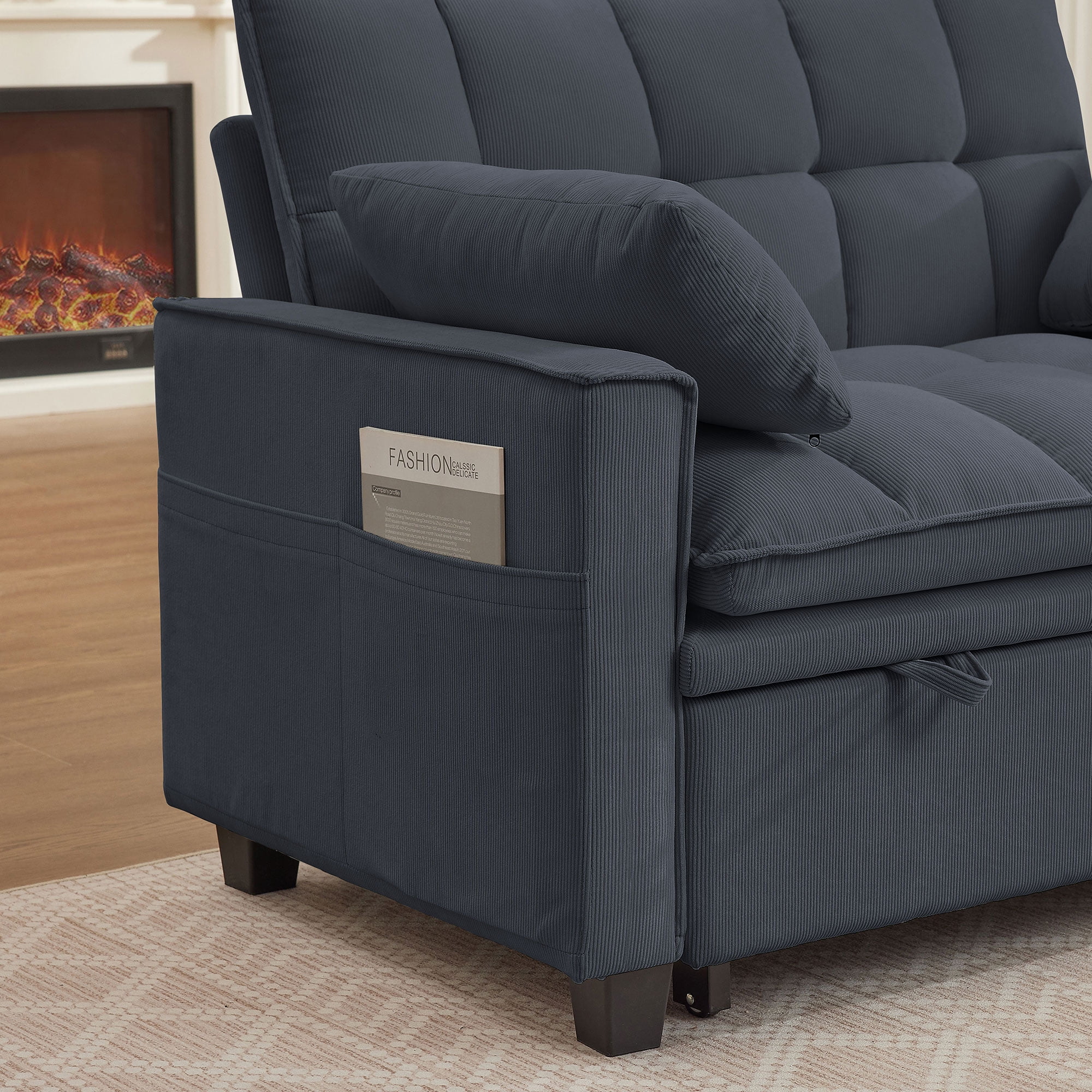 Soscana Convertible Sofa Bed Loveseat with Adjustable Backrest,3 in 1 Sleeper Sofa Pull Out Bed Reclining Couch with 2 Lumbar Cushions and Storage Side Pockets for Living Room,Apt,Office,Studio