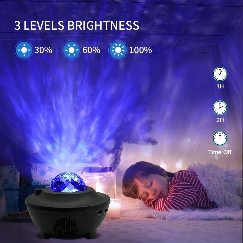 LED Starry Star Night Light Laser Projector 3D Ocean Wave Party Speaker Lamp Blu 
