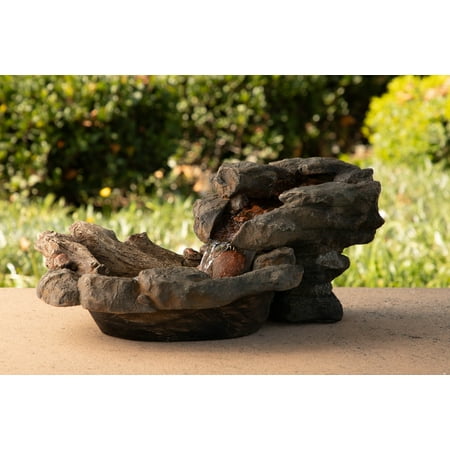 - Alpine Rock Waterfall Fountain with LED Lights, 9 Inch Tall