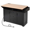 thumbnail image 4 of K&K 55.7” Kitchen Island Cart with Drop Leaf & Power Outlet, Rolling Dining Table with Spice Rack, 3 Drawers, Black MDF - 2 Packages, 4 of 41
