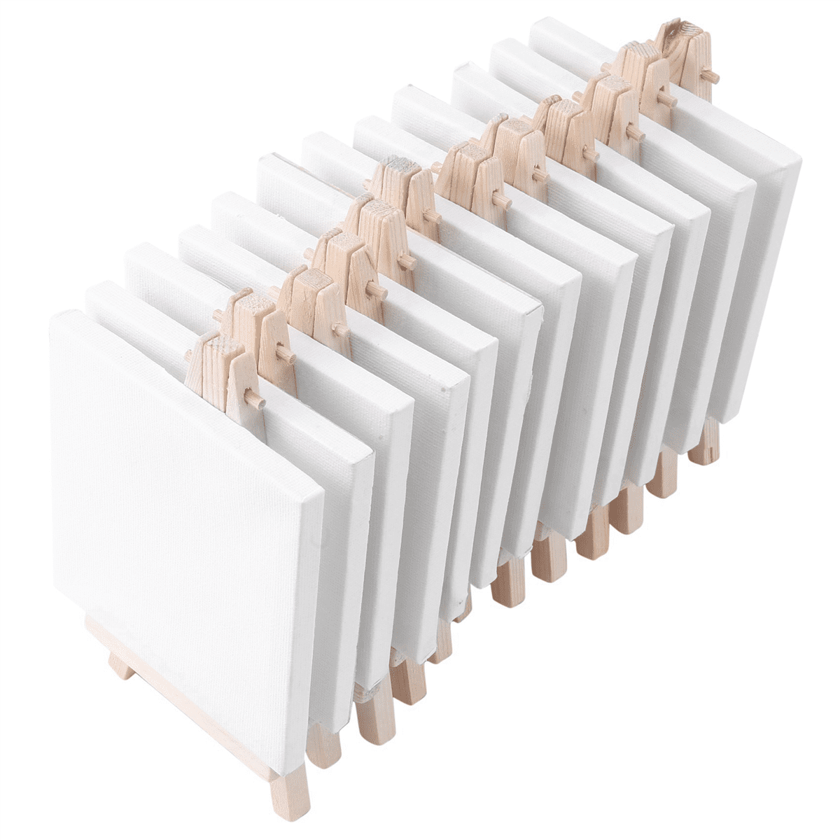 4 By 4 Inch Mini Canvas and 8x16cm Mini Wood Easel Set for Painting Drawing School Student Artist Supplies, 36 Pack