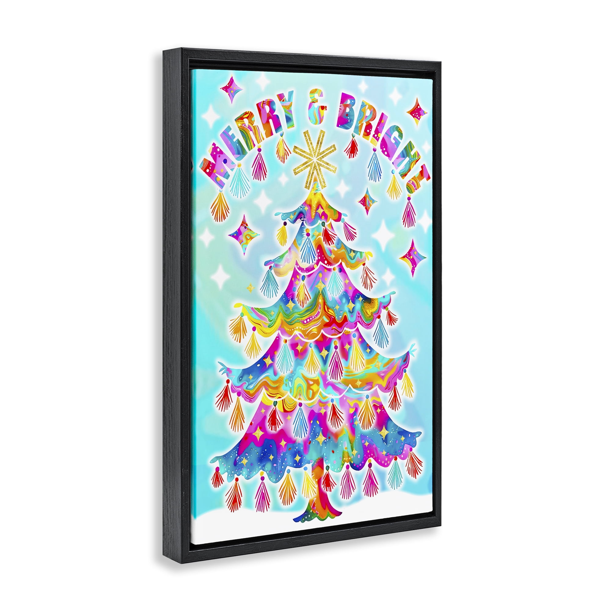 Stupell Industries Eclectic Merry & Bright Holiday Painting Black Floater Framed Canvas Art Prints Wall Art, 17 x 25