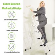 Jocauto 4 Step Ladder with Handrail, 330 lbs Heavy Duty Folding Step Stool for Adults, Anti-Slip Wide Pedals, Lightweight & Portable, Space-Saving Design, White