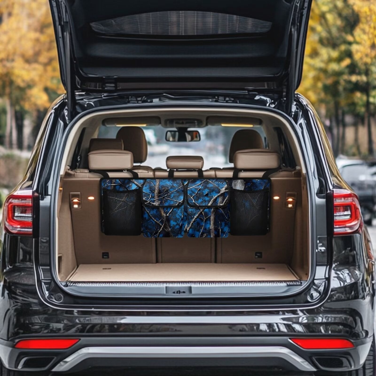 KUIFORTI Car Trunk Organizer, Blue Camo Backseat Hanging Large Storage with Adjustable Straps, Collapsible Cargo Bag, Car Interior Accessories for Auto SUV MPV