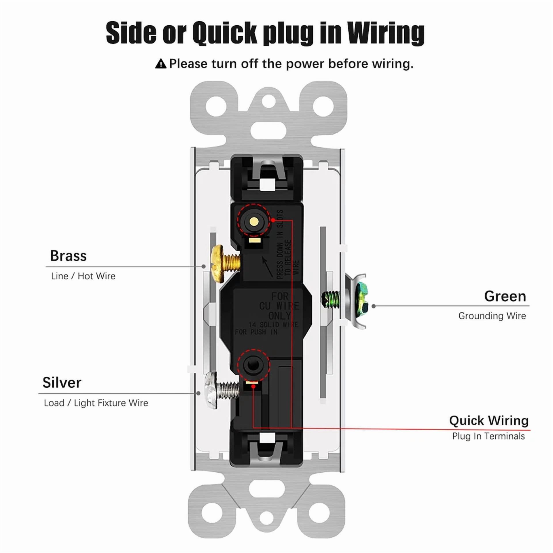 Home Electrical Light Switch, Paddle Rocker Single-Pole On/Off, Ul White 4Packs