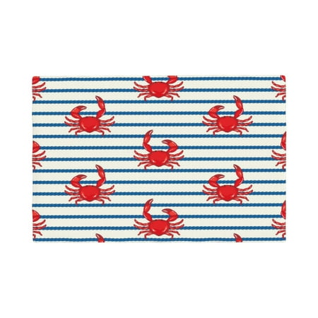 

Table Placemats Set of 4 - Cute Red Crabs With Nautical 12x18 In Faux Linen Double Heat Resistant Place Mats Cloth Indoor/Outdoor Placemats Washable Table Mats for Dining Kitchen Party