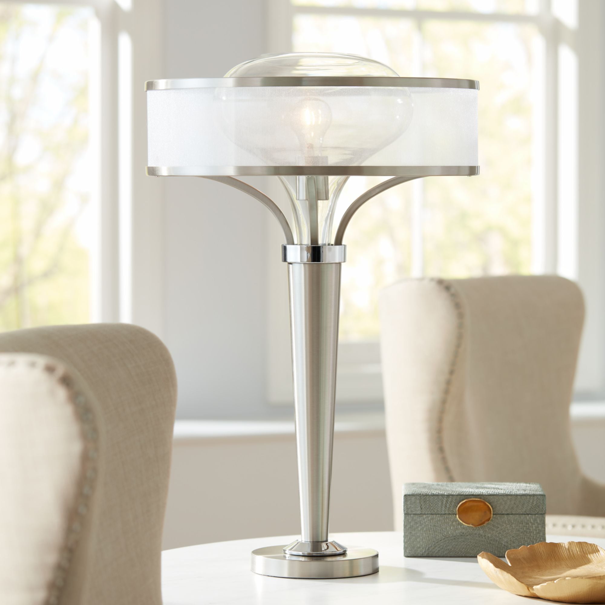 Possini Euro Design Modern Table Lamp Brushed Steel Metal