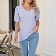 thumbnail image 6 of Tittly T Shirts for Women Spring Tops for Women Women's Puff Short Sleeve Solid Tunic Top V Neck Hollow Out Loose Tshirts Tshirts Shirts Basic Tees Purple XL, 6 of 8