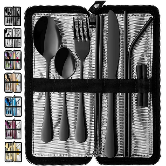 Portable Travel Utensils Reusable Silverware with Case for Fixing Tableware Pieces Stainless Steel Stable Flatware Set Camping Picnic Cutlery Set ( Set)
