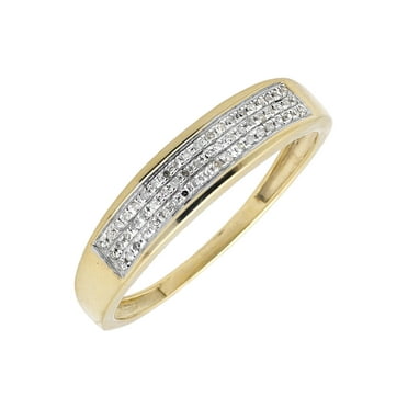 10K Yellow Gold 5MM Wide Three Row Diamonds Wedding Band Ring 0.20ct.