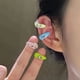 thumbnail image 1 of Lindos pendientes con forma de gota de aceite en forma de disco morado y colorido para mujer, sin agujeros para las orejas, 1 of 4