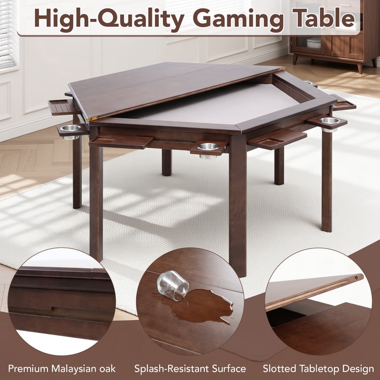 Avocahom Hexagon Solid Wood Game Table for 4-6 Players, Removable