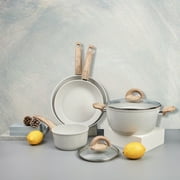 Vkoocy 6pcs Nonstick Ceramic Cookware Set, Non Stick Pots and Pans Set White Granite pattern