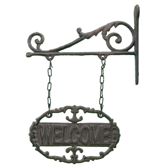 Double Sided Hanging Welcome Sign - Ornate Cast Iron - 8.75" Wide