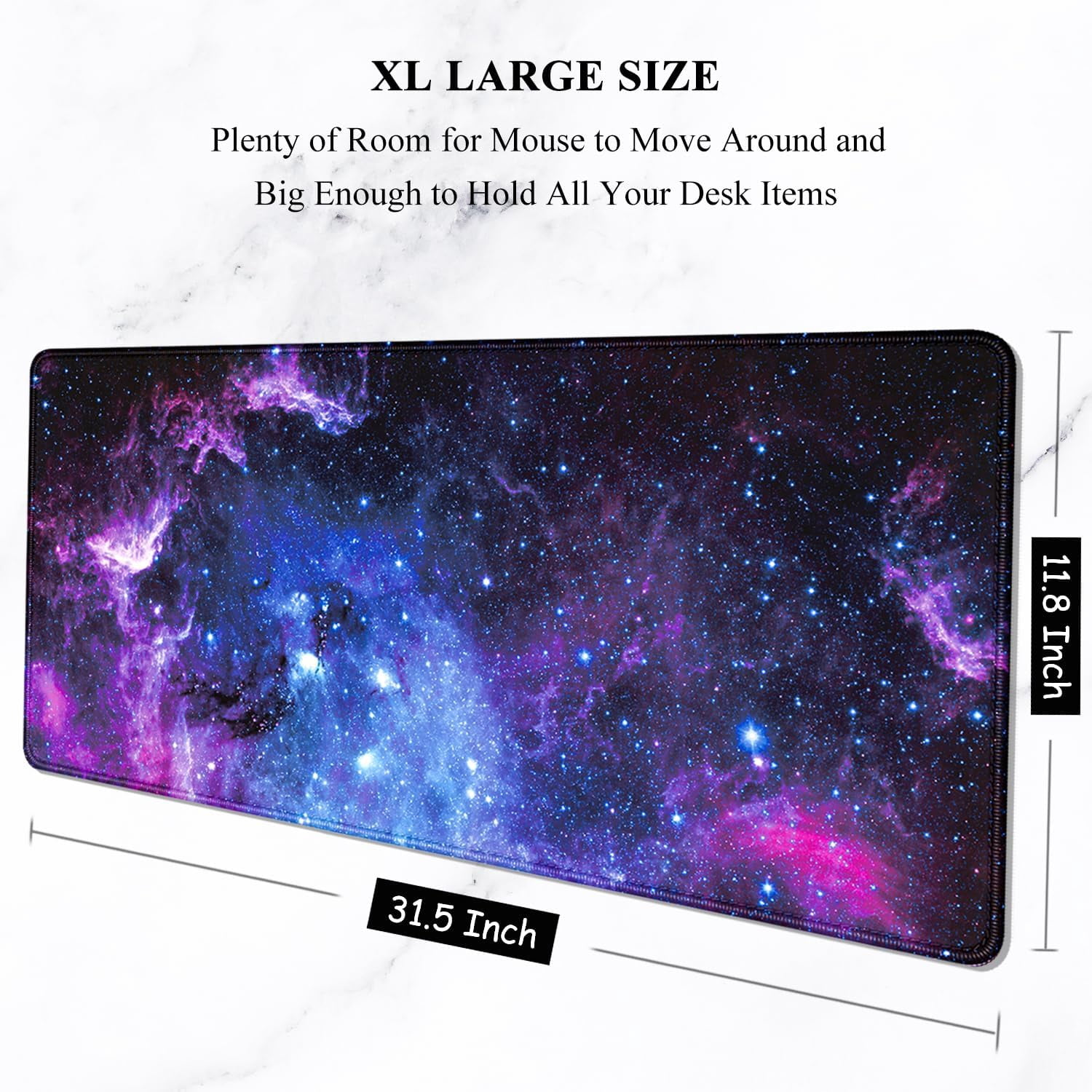 Large Mouse Pad, XXL Gaming Mousepad, Desk Mat for Desktop, Thick Rubber, Big & Long Size, Stitched Edges, Full Desk Pad for Laptop & Computer, Extended 31.5 x 11.8 in, Amazing Galaxy