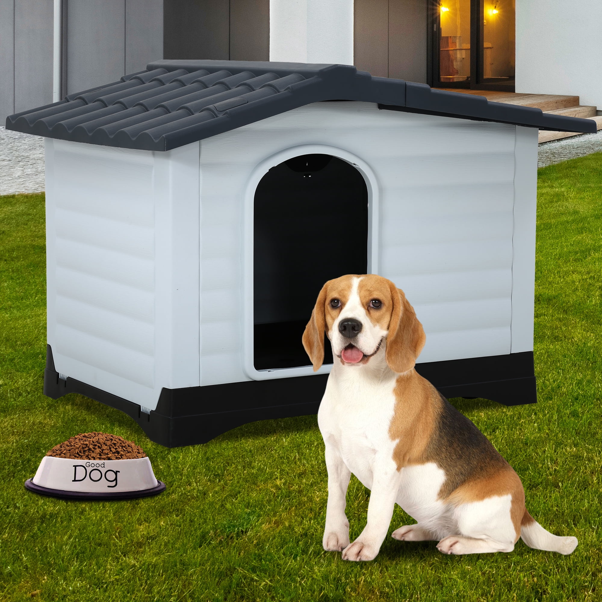 CL.HPAHKL Dog Houses, Outdoor Dog House Weatherproof Ventilate Waterproof Doghouse Puppy Shelter with Elevated Floor and Air Vents Insulated Dog House (21.2" L x 31.6" W x 25.1" H, Black)