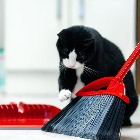 Pet Pro Broom with Step-On Dustpan | Remove 99% with One Sweep | DustPan Removes 3 Times More Pet Hair | Quiet Cleaning Tool for Cat and Dog Owners