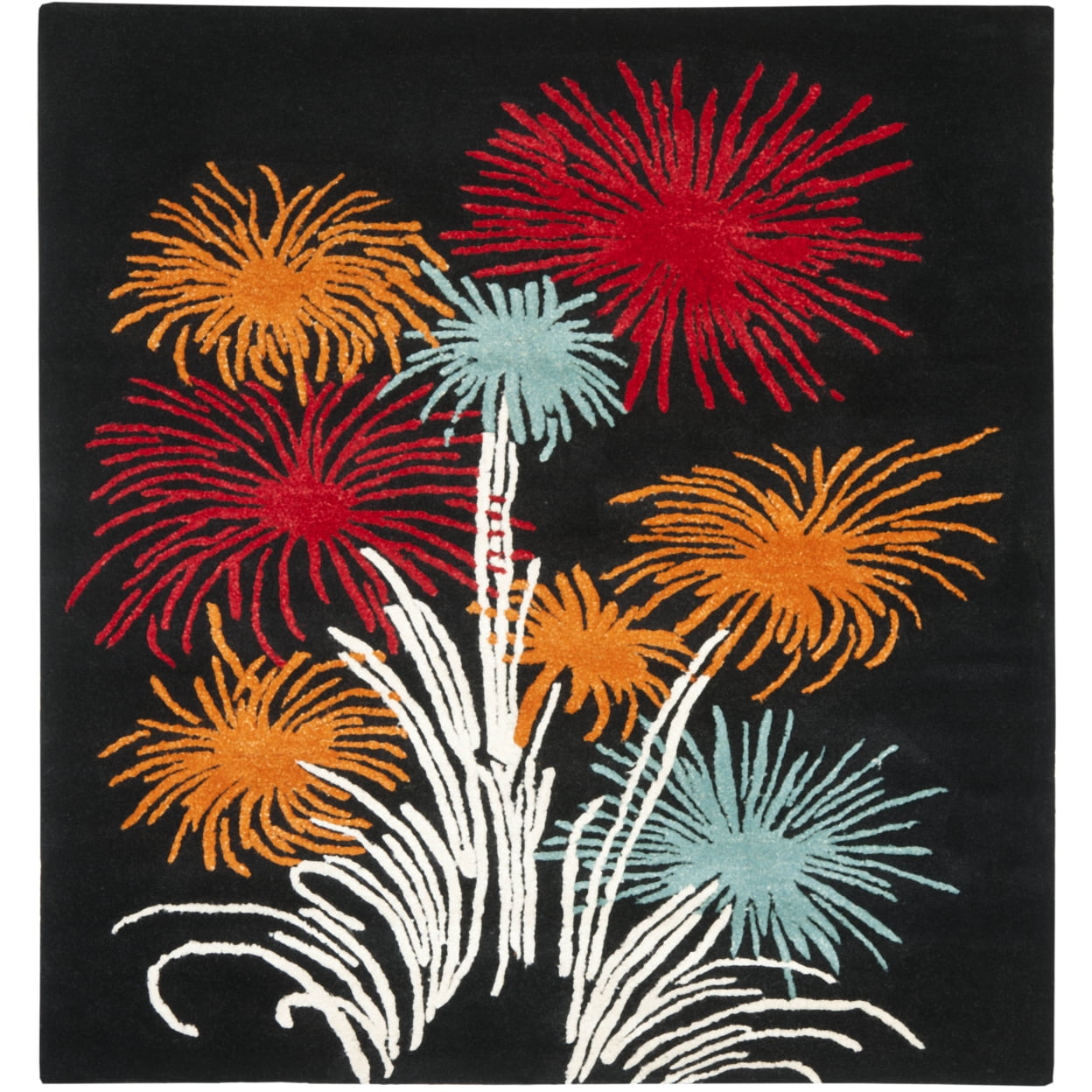 SAFAVIEH Soho Jared Fire Works Wool Area Rug, Black/Multi, 3'6" x 5'6"