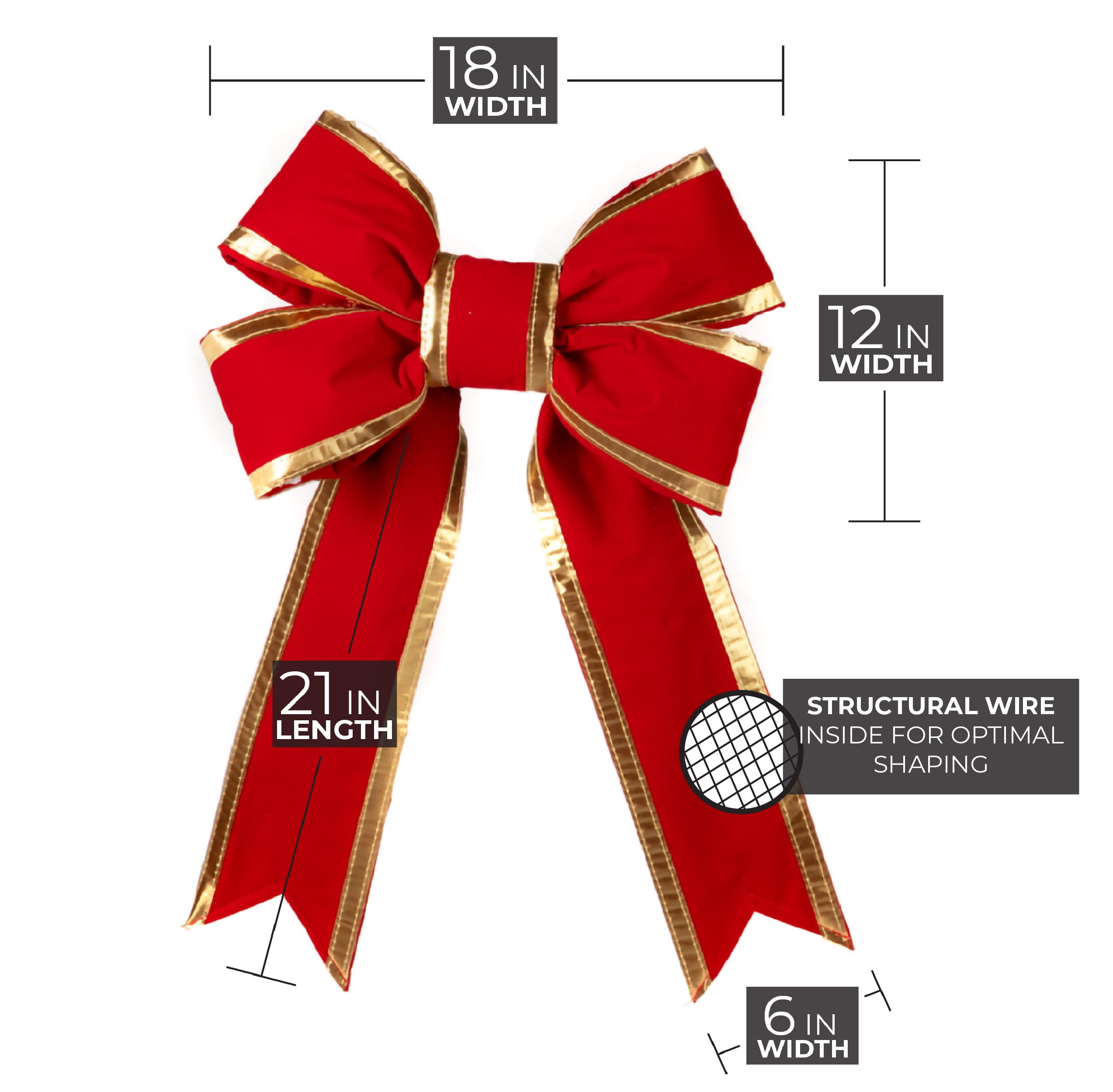HOLIDYNAMICS Outdoor Velveteen Ribbon for Wreaths & Garlands, 18in Red Bow