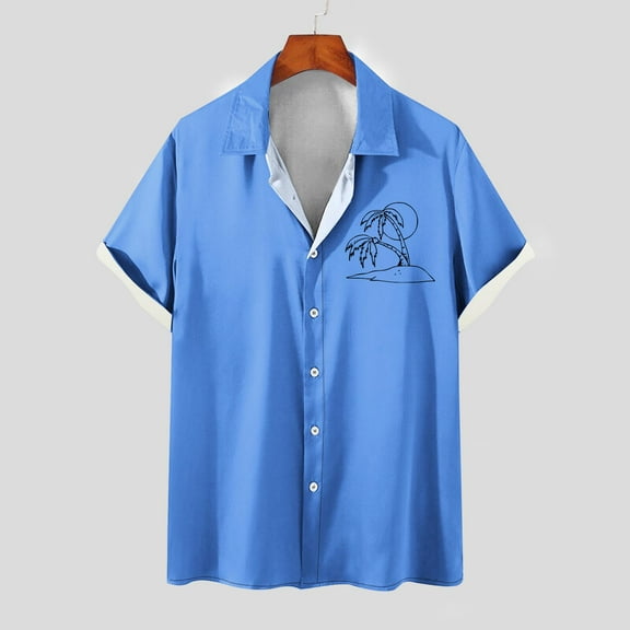 ALLLIST Men Shirts Collared Big And Tall Short Sleeve Hawaiian Button Down Shirts Blue Casual Men's Clothing