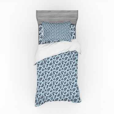 Floral Duvet Cover Set, Repetitive Wild Roses in Violet Tones on Polka Dotted Background, Bedding Set with Shams and Fitted Sheet, 3 Sizes, by Ambesonne