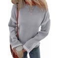 thumbnail image 2 of Sweaters for Women Solid Crewneck Loose Fit Long Sleeve Contrast Cable Knit Pullover Sweater Jumper Tops Light Gray M, 2 of 9