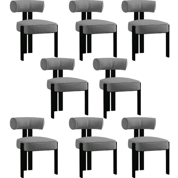 Set of 8 Boucle Upholstered Dining Chairs, Ergonomic Curved Back Kitchen Chairs with Rubber Wood Legs, Modern Comfortable Seating for Home Dining Room Restaurant, Gray