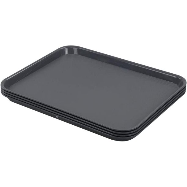 Plastic Fast Food Trays, Cafeteria Trays, 4 Pack Serving Trays (Gray)