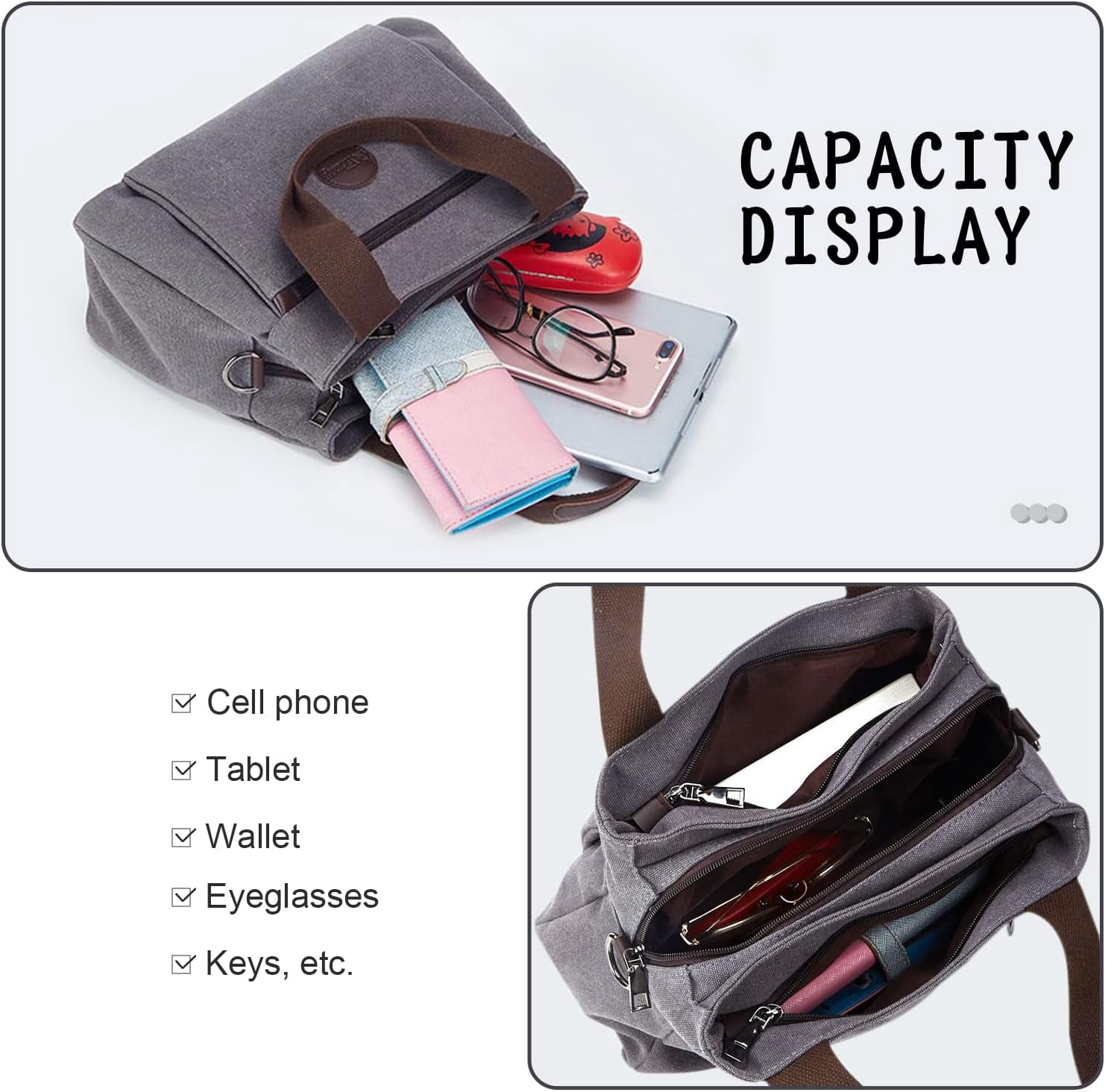 Women's Vintage Canvas Hobo Handbags Work Shoulder Crossbody Bag Tote Purses Multi-pocket Handbags