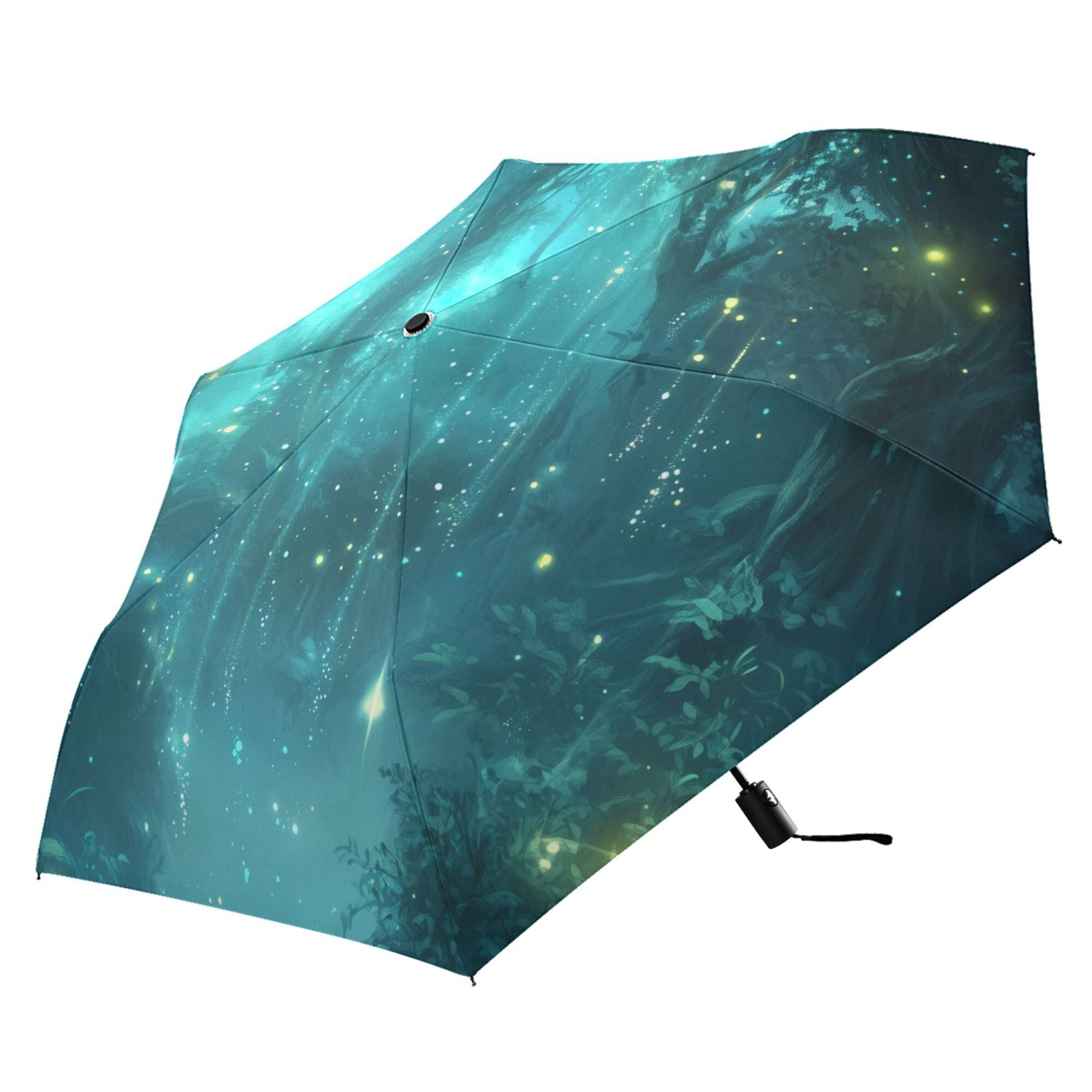 FORMRS Travel Umbrella Folding Auto Open Close Windproof Rain UV Protection, Magical Forest