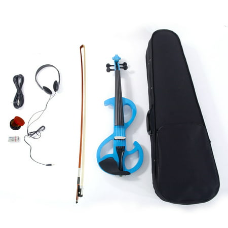 Zimtown 4/4 Blue Electric Silent Violin Fiddle with Accessories Kit Case Full (Best Electric Violin Under 200)