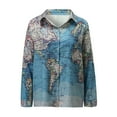 thumbnail image 3 of Simple Lady Basic Office Shirt Womens Lapel Button Shirt World Map Print Long Sleeve Loose Casual Top, 3 of 8